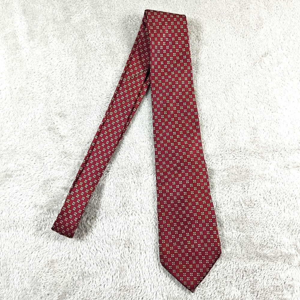 Vintage Liberty Of London Tie Mens Red Floral Geometric Silk Made In USA 90s